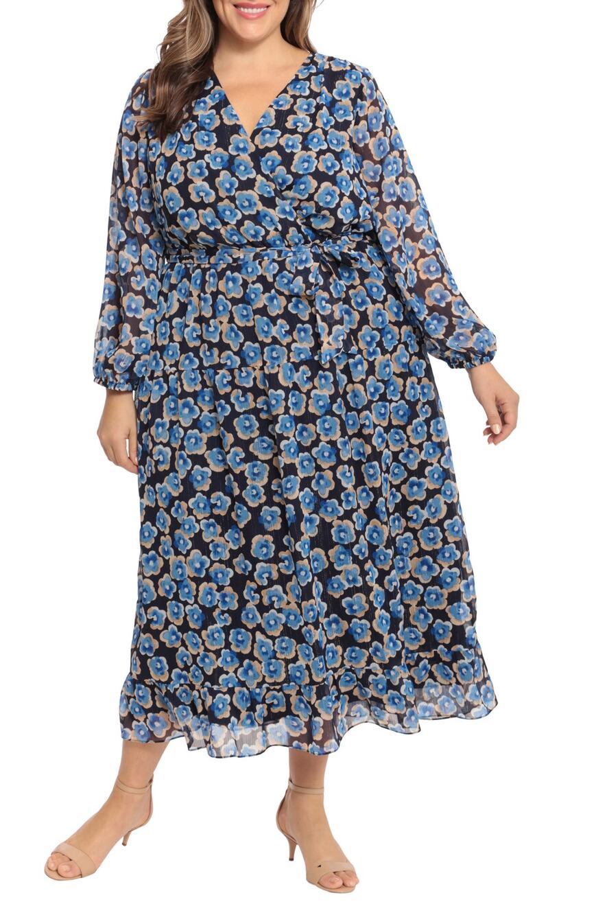 Maggy London Elegant Black/Blue Floral Wrap Dress Size 22w